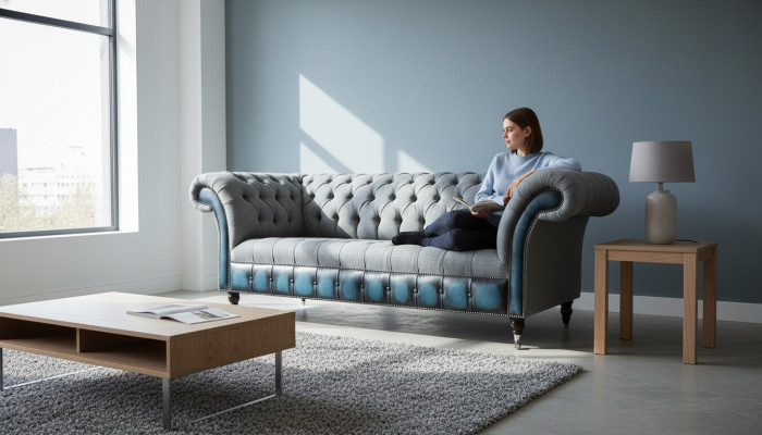 Sofa Chesterfield Podkładka Designerskie Kanapy Sofy Ustawić Trzyosobową Szarą