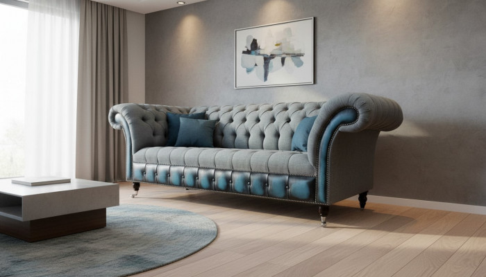 Sofa Chesterfield Podkładka Designerskie Kanapy Sofy Ustawić Trzyosobową Szarą