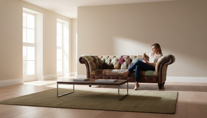 Kolorowa designerska sofa trzyosobowa z wzorem Chesterfield