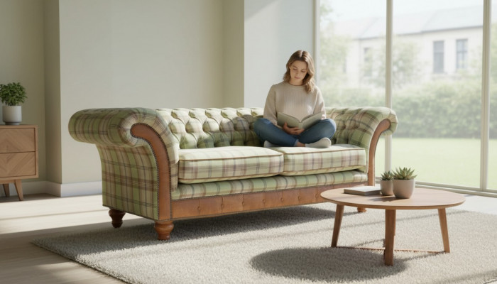 Luksusowa designerska sofa w stylu Chesterfield z trzema siedziskami
