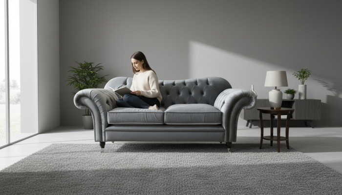 Sofa Chesterfield 2 miejsce do siedzenia Podkładka Designerskie Kanapy Sofy Szare Nowe