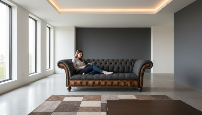 Design Czarna Sofa 3 miejsce do siedzenia Chesterfield Material Couch Sofa Podkładka Nowość