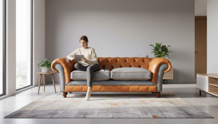 Luksusowa sofa ze sztucznej skóry w Chesterfield z 3 miejscami do siedzenia, trzyosobowa sofa