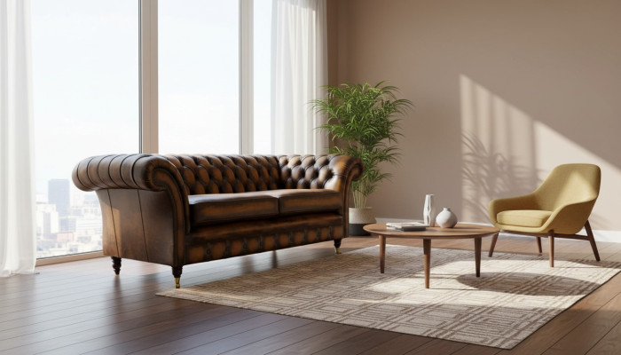 Brązowa Sofa 3 miejsce do siedzenia Couch design Chesterfield Podkładka Siedziba Skóra Nowość