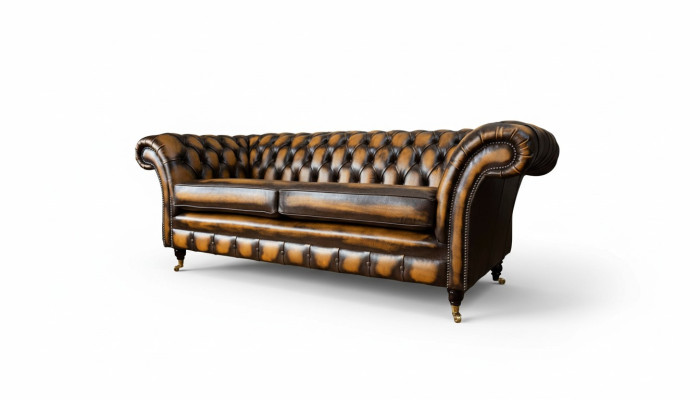 Brązowa Sofa 3 miejsce do siedzenia Couch design Chesterfield Podkładka Siedziba Skóra Nowość