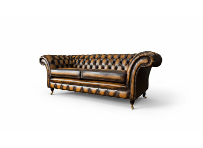 Brązowa Sofa 3 miejsce do siedzenia Couch design Chesterfield Podkładka Siedziba Skóra Nowość