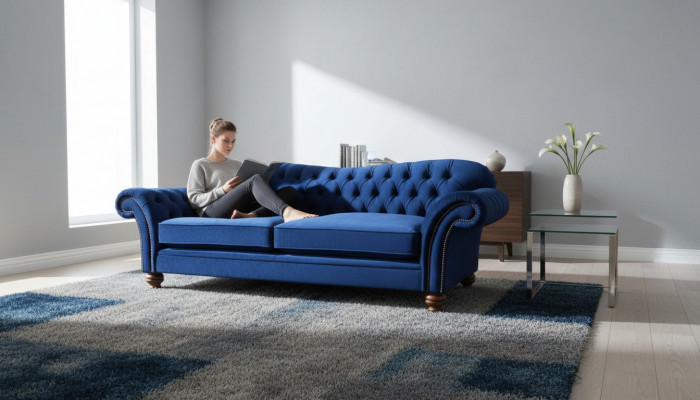Sofa trzyosobowa 3 miejsce do siedzenia sofy niebieska materiałowa salon luksus siedziba xxl duża