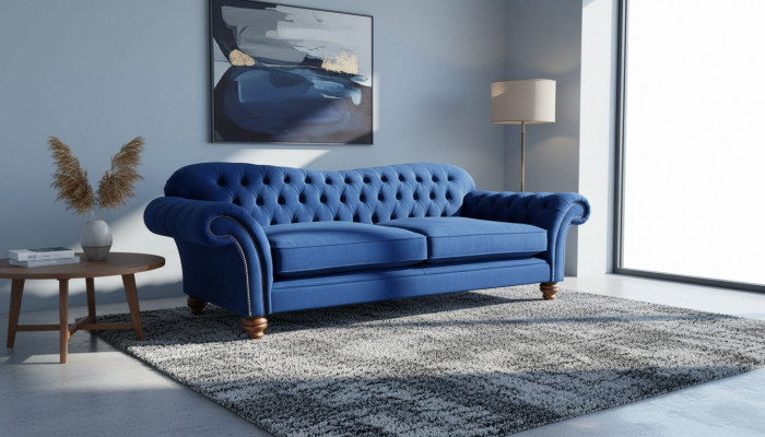 Sofa trzyosobowa 3 miejsce do siedzenia sofy niebieska materiałowa salon luksus siedziba xxl duża