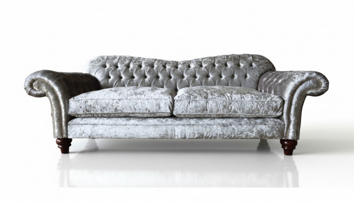 Luksusowa klasyczna trzyosobowa sofa Chesterfield w kolorze szarym