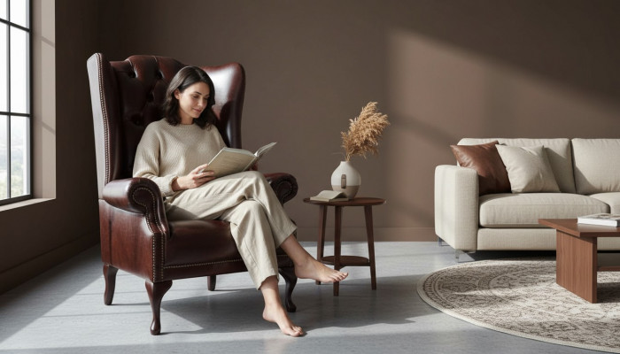 Fotel 1 miejsce do siedzenia Brown Living Room Skóra Design Chesterfield EarsFotel