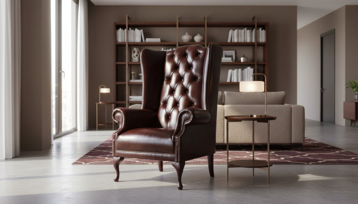 Fotel 1 miejsce do siedzenia Brown Living Room Skóra Design Chesterfield EarsFotel