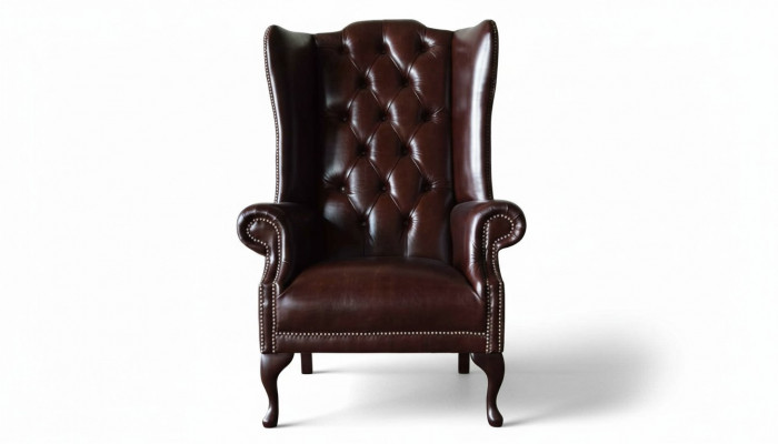 Fotel 1 miejsce do siedzenia Brown Living Room Skóra Design Chesterfield EarsFotel
