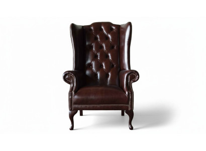 Fotel 1 miejsce do siedzenia Brown Living Room Skóra Design Chesterfield EarsFotel