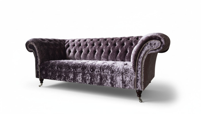Chesterfield Couch Włókienniczy Aksamit Material Sofa Meble Design 3 miejsce siedzące Fioletowy