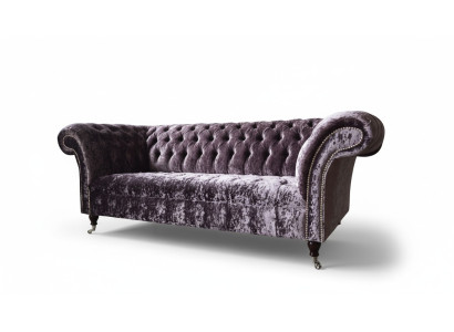 Chesterfield Couch Włókienniczy Aksamit Material Sofa Meble Design 3 miejsce siedzące Fioletowy