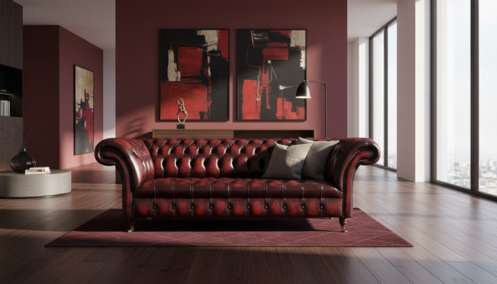 Chesterfield Skóra Sofa 3 miejsce do siedzenia Brown Designer Couch Luxury Podkładka Nowość