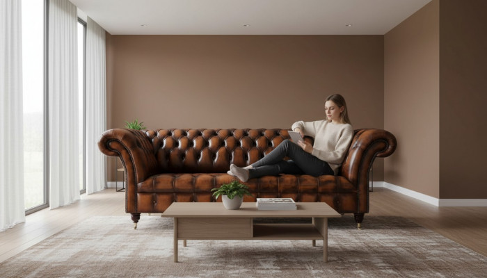 Chesterfield 3 miejsce do siedzenia Sofa Skórzana Sofa Kanapa Podkładka Siedziba Brown Sofy Nowość