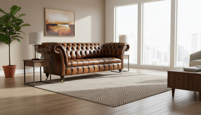 Chesterfield 3 miejsce do siedzenia Sofa Skórzana Sofa Kanapa Podkładka Siedziba Brown Sofy Nowość
