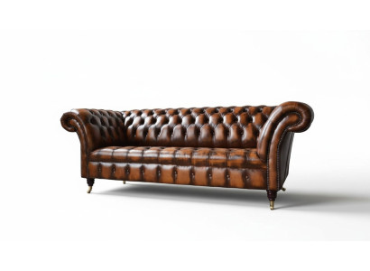 Chesterfield 3 miejsce do siedzenia Sofa Skórzana Sofa Kanapa Podkładka Siedziba Brown Sofy Nowość