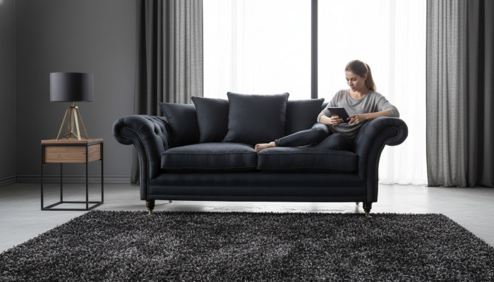 Sofa Włókienniczy Materiał 3 miejsce do siedzenia Kanapa Projektant Siedziba Podkładka Czarny xxl duży