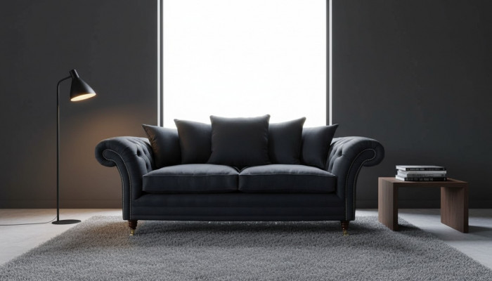 Sofa Włókienniczy Materiał 3 miejsce do siedzenia Kanapa Projektant Siedziba Podkładka Czarny xxl duży