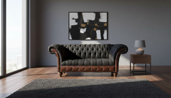 Sofa 2 miejsce do siedzenia Sofa Podkładka Sofa Materiał Chesterfield Couches Szara Nowa