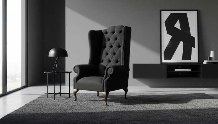 EarsFotel Fotel miejsce siedzące Czarny Design Podkładka Chesterfield Włókienniczy Nowość