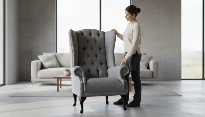 EarsFotel Chesterfield Sofa Couch Podkładka 1 miejsce siedzące Gray Fotel Włókienniczy