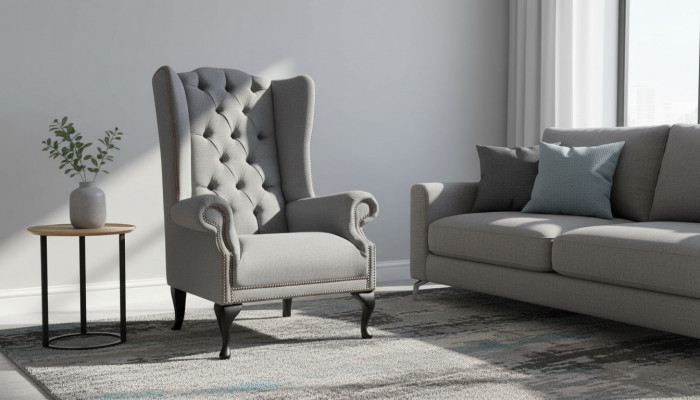 EarsFotel Chesterfield Sofa Couch Podkładka 1 miejsce siedzące Gray Fotel Włókienniczy