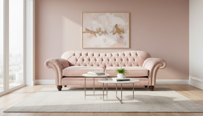 Sofa 3 miejsce do siedzenia Chesterfield Couch Siedziba Włókienniczy Material Couches Rosa Podkładka