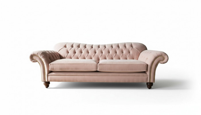 Sofa 3 miejsce do siedzenia Chesterfield Couch Siedziba Włókienniczy Material Couches Rosa Podkładka