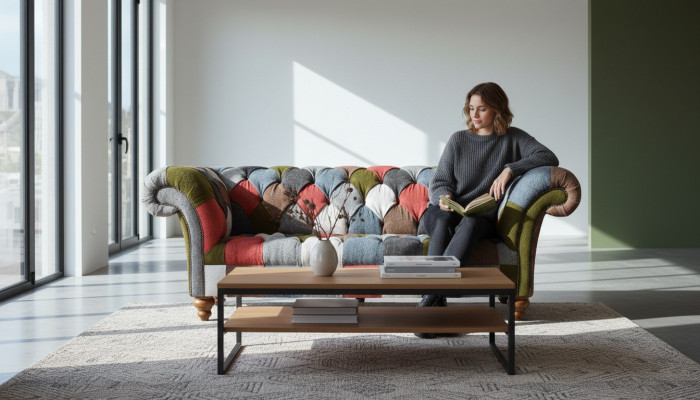 Chesterfield Couch 3 miejsce do siedzenia Podkładka Siedziba Włókienniczy Material Multicolor Sofa