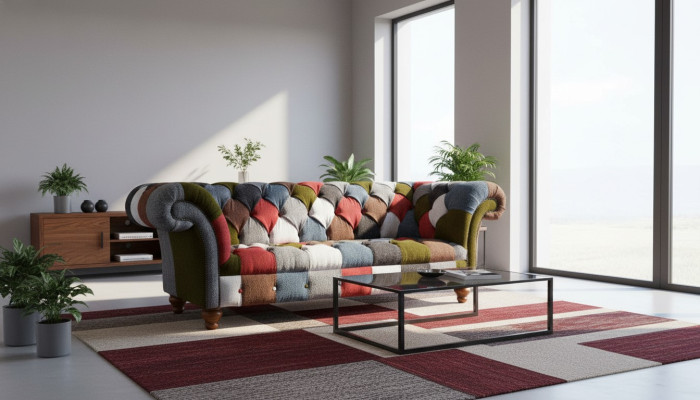 Chesterfield Couch 3 miejsce do siedzenia Podkładka Siedziba Włókienniczy Material Multicolor Sofa