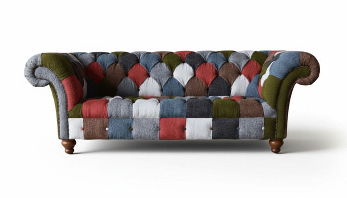Chesterfield Couch 3 miejsce do siedzenia Podkładka Siedziba Włókienniczy Material Multicolor Sofa