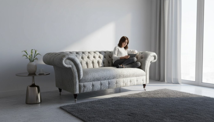 Chesterfield Design Sofa Couch 2 miejsce do siedzenia Podkładka Szare Sofy Kanapy Nowe