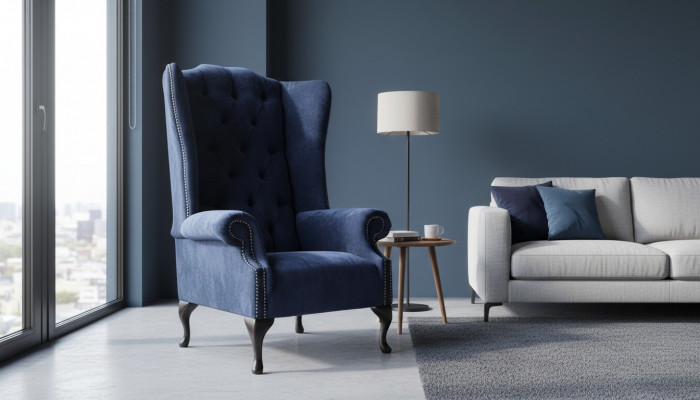 Chesterfield Design Fotel Podkładka Luxury Blue Włókienniczy Kanapy EarsFotel