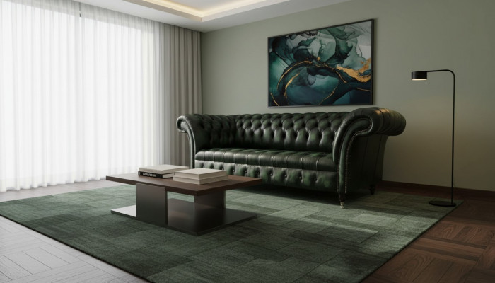 Chesterfield Couch Sofa Podkładka 3 miejsce do siedzenia Skóra Couchen Siedziba Green Nowość