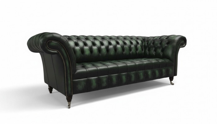Chesterfield Couch Sofa Podkładka 3 miejsce do siedzenia Skóra Couchen Siedziba Green Nowość