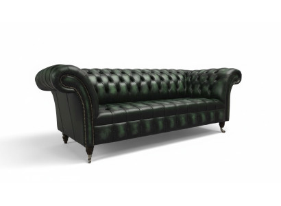 Chesterfield Couch Sofa Podkładka 3 miejsce do siedzenia Skóra Couchen Siedziba Green Nowość
