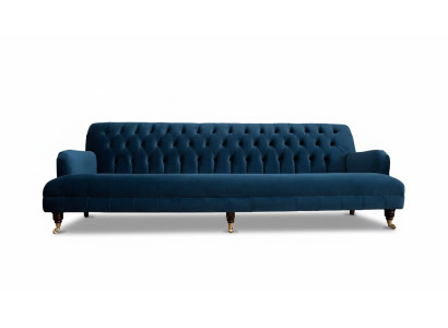 Luksusowa designerska kanapa czteroosobowa w stylu Chesterfield w kolorze niebieskim