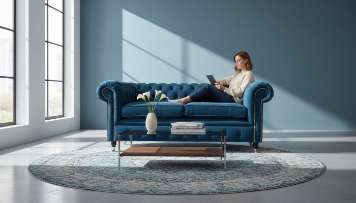 Sofa 3 miejsce do siedzenia Kanapa Chesterfield Podkładka Siedziba Materiał Włókienniczy Design Nowy