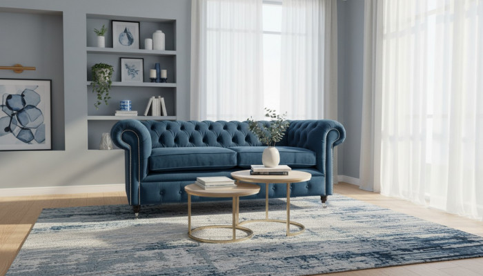 Sofa 3 miejsce do siedzenia Kanapa Chesterfield Podkładka Siedziba Materiał Włókienniczy Design Nowy