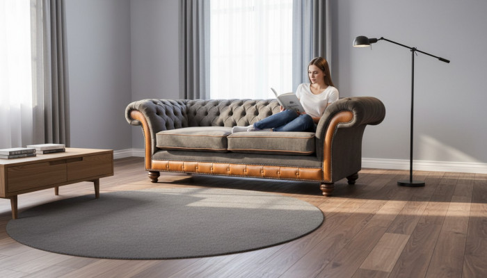 Chesterfield Sofa 3 miejsce do siedzenia Design Couch Podkładka Material Podkładka Szara