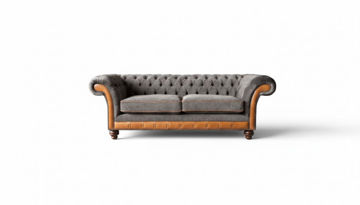 Chesterfield Sofa 3 miejsce do siedzenia Design Couch Podkładka Material Podkładka Szara