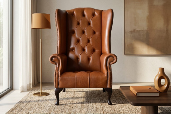 Fotel EarsFotel Chesterfield luksusowe miejsce do siedzenia salon brązowy nowe