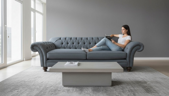 Sofa Luxury Włókienniczy Chesterfield Couch Sofy Podkładka 3 miejsce do siedzenia Grey Design