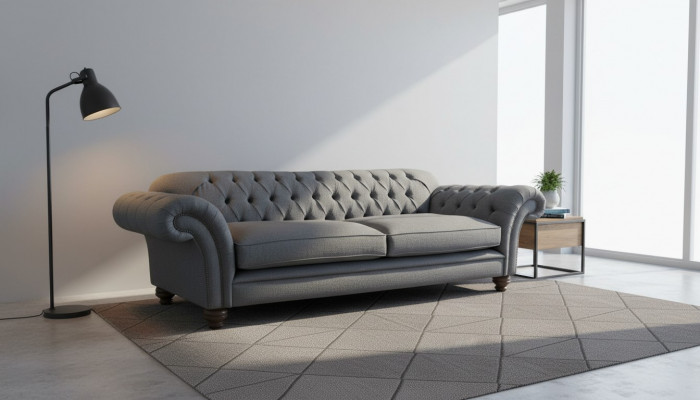 Sofa Luxury Włókienniczy Chesterfield Couch Sofy Podkładka 3 miejsce do siedzenia Grey Design