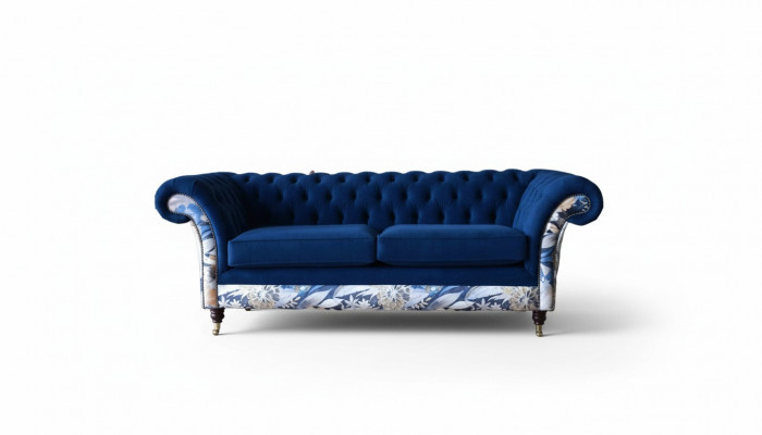 Chesterfield Royal Blue Aksamit Couch Podkładka Siedziba Lounge Sofy Kanapy