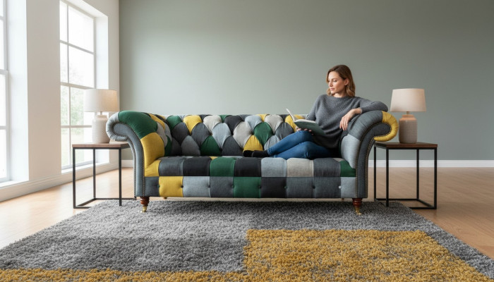 Klasyczny Design Chesterfield Materiał Sofa 3 miejsce do siedzenia Siedziba Kanapy Sofy Podkładka