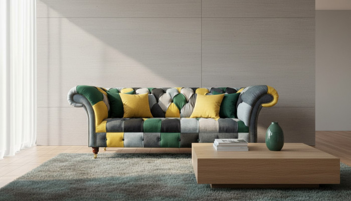 Klasyczny Design Chesterfield Materiał Sofa 3 miejsce do siedzenia Siedziba Kanapy Sofy Podkładka